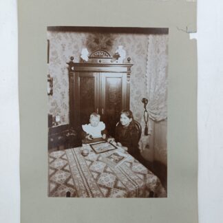 Старинная фотография в интрьере Двое детей на мебели.Небольшой дефект паспарту. 1890-1900е годы.23,5х18 см