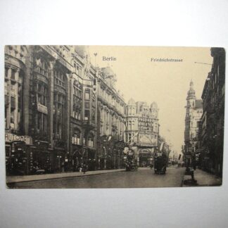 Антикварная видовая открытка «Берлин. Фридрихштрассе» (Berlin. Friedrichstrasse) с видом на Passage-Theater и Паноптикум. 14х9см