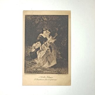 Антикварная открытка «Л. Деведё. Подруги» (Les confidences). Из собрания Кушелевской галереи. 14х9см